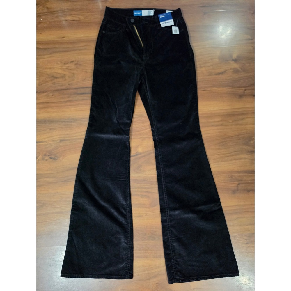 NWT Old Navy Flare Pants Size 4 Black Corduroy Higher High-Rise Trousers